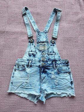 Bleached Wash Denim Distressed Shortalls